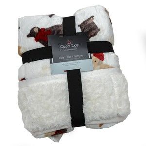 Cuddl Duds Ivory Microplush & Faux Fur Throw Blanket Winter Dogs Cozy Soft 50x60